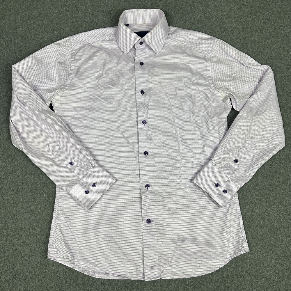 David Donahue Trim Fit Dress Shirt Mens 15 32/33 Purple Micro Dot Cotton
